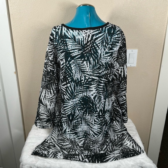 Mario Serrani Italy Beach Cover Up Black White Tropical Print Tunic Dress Large - Picture 2 of 10